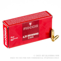 50 Rounds of .25 ACP Ammo by Fiocchi - 50gr FMJ