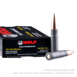 500 Rounds of .300 AAC Blackout Ammo by Wolf - 145gr FMJ