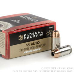 500 Rounds of .45 ACP Ammo by Federal Premium - 230gr Hydra-Shok JHP