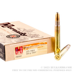 20 Rounds of .375 H&H Mag Ammo by Hornady - Dangerous Game - 300 gr DGX