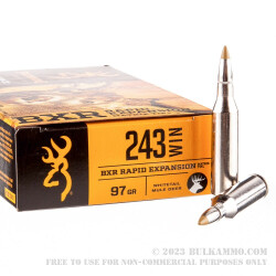 20 Rounds of .243 Win Ammo by Browning BXR - 97gr Rapid Expansion Matrix Tip