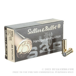 50 Rounds of .38 Spl Ammo by Sellier & Bellot - 148gr Lead Wadcutter