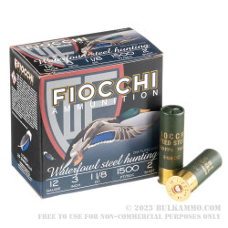 25 Rounds of 12ga Ammo by Fiocchi - 3" 1-1/8 ounce #2 Shot Speed Steel Shot