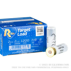 250 Rounds of 12ga Ammo by Rio Target Load Light - 7/8 ounce #8 shot