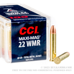 50 Rounds of .22 WMR Ammo by CCI - 40gr TMJ