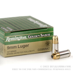 25 Rounds of 9mm Ammo by Remington Golden Saber - 147gr JHP