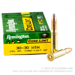 20 Rounds of 30-30 Win Ammo by Remington - 150gr SP