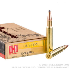 20 Rounds of 30-06 Springfield Ammo by Hornady Custom - 180gr Spire Point