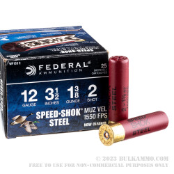 25 Rounds of 12ga 3-1/2" Waterfowl Ammo by Federal - 1 3/8 ounce #2 Shot (Steel)