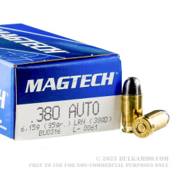 50 Rounds of .380 ACP Ammo by Magtech - 95gr LRN