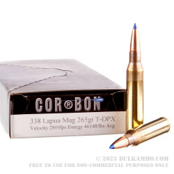 20 Rounds of .338 Lapua Ammo by Corbon - 265gr T-DPX