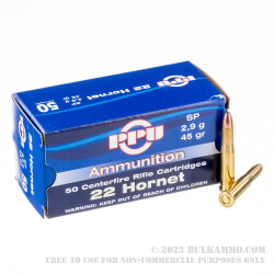 50 Rounds of .22 Hornet Ammo by Prvi Partizan - 45 gr SP