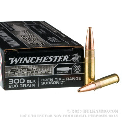 20 Rounds of .300 AAC Blackout Ammo by Winchester Super Suppressed - 200gr Open Tip