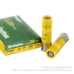 5 Rounds of 20ga High Velocity Ammo by Remington - 2-3/4" 1/2 ounce Rifled Slug
