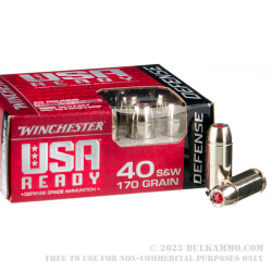 20 Rounds of .40 S&W Ammo by Winchester USA Ready Defense - 170gr JHP