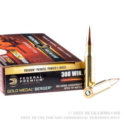 20 Rounds of .308 Win Ammo by Federal Gold Medal - 185gr Berger Juggernaut OTM