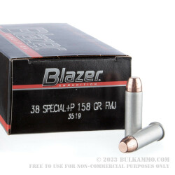 50 Rounds of .38 Spl +P Ammo by Blazer - 158gr FMJ