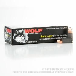 1000 Rounds of 9mm Ammo by Wolf - 115gr FMJ