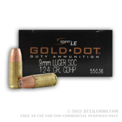 50 Rounds of 9mm Ammo by Speer Water-Resistant SOC Dive Ammo - 124gr Gold Dot Hollow Point