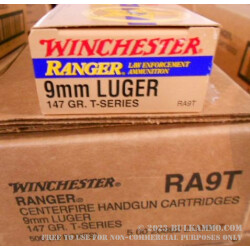 500  Rounds of 9mm Ammo by Winchester Ranger T-Series  - 147gr JHP