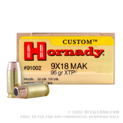 25 Rounds of 9x18mm Makarov Ammo by Hornady - 95gr JHP