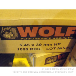 1000 Rounds of 5.45x39mm Ammo by Wolf - 60gr HP