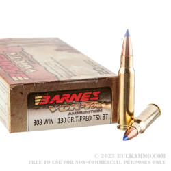20 Rounds of .308 Win Ammo by Barnes VOR-TX - 130gr TTSX