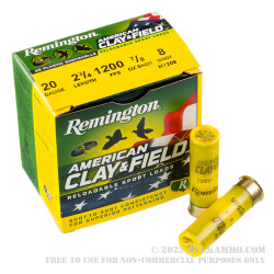 250 Rounds of 20ga Ammo by Remington American Clay & Field - 7/8 ounce #8 shot