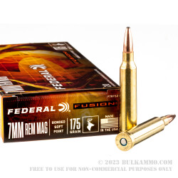 20 Rounds of 7mm Rem Mag Ammo by Federal - 175gr Fusion