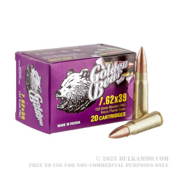 500 Rounds of 7.62x39mm Ammo by Golden Bear - 123gr FMJ
