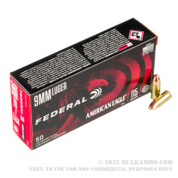 1000 Rounds of 9mm Ammo by Federal American Eagle - 115gr FMJ