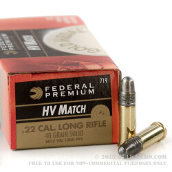 50 Rounds of .22 LR Ammo by Federal Gold Metal High Velocity Match - 40gr LRN
