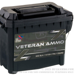 250 Rounds of .300 AAC Blackout Ammo by Veteran Ammo in Ammo Can - 147gr FMJ