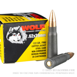 1000 Rounds of 7.62x39 Ammo by Wolf Copper Jacket - 122gr FMJ