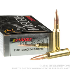 20 Rounds of 6.5 Creedmoor Ammo by Barnes Precision Match - 140gr OTM BT