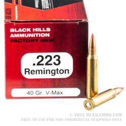 50 Rounds of .223 Ammo by Black Hills Ammunition - 40gr V-Max