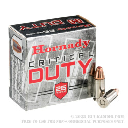 25 Rounds of 9mm + P Ammo by Hornady Critical Duty - 124gr Jacketed Hollow Point