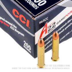 200 Rounds of .22 WMR Ammo by CCI - 35 gr GamePoint JSP