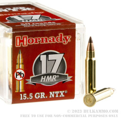 50 Rounds of .17HMR Ammo by Hornady - 15.5gr - NTX Polymer Tipped