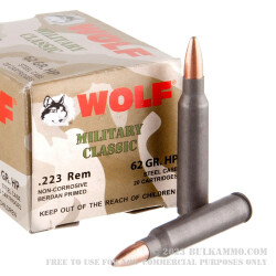500  Rounds of .223 Ammo by Wolf WPA Military Classic - 62gr HP