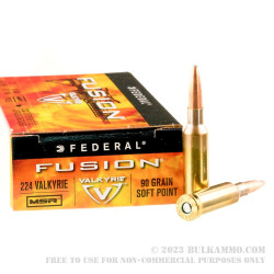 200 Rounds of .224 Valkyrie Ammo by Federal Fusion MSR - 90gr SP