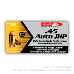 50 Rounds of .45 ACP Ammo by Aguila - 185gr JHP