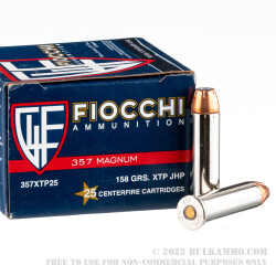 25 Rounds of .357 Mag Ammo by Fiocchi - 158gr JHP XTP