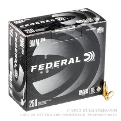 250 Rounds of 9mm Ammo by Federal Black Pack - 115gr FMJ