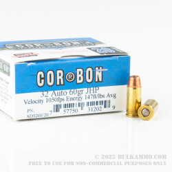20 Rounds of .32 ACP Ammo by Corbon - 60gr JHP