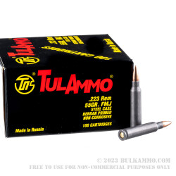 100 Rounds of .223 Ammo by Tula - 55gr FMJ