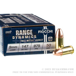 50 Rounds of 9mm Ammo by Fiocchi - 147gr FMJ