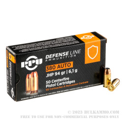 50 Rounds of .380 ACP Ammo by Prvi Partizan - 94gr JHP