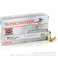 50 Rounds of 9mm Ammo by Winchester Silvertip - 115gr JHP
