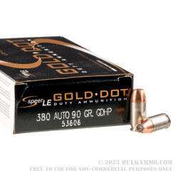 200 Rounds of .380 ACP Ammo by Speer LE - 90gr JHP - Dropped